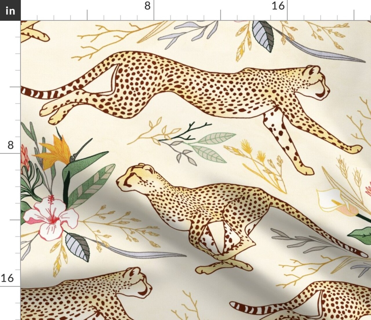 African Floral Nursery Safari Nature Wildlife Leaves Botanical Neutral Pastel Cream Protea Custom Printed Fabric by Spoonflower Various Fabrics by the Yard or Fat Quarter